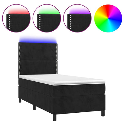 vidaXL Boxspringbett mit Matratze & LED Schwarz 90x200 cm Samt