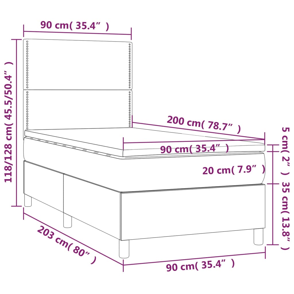 vidaXL Boxspringbett mit Matratze & LED Schwarz 90x200 cm Samt