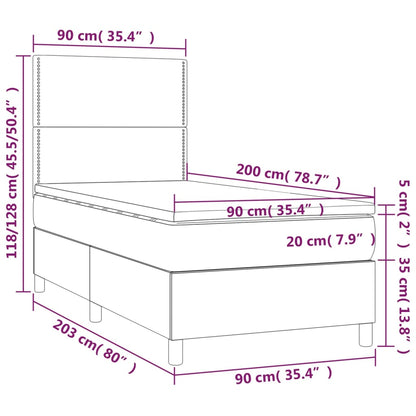 vidaXL Boxspringbett mit Matratze & LED Schwarz 90x200 cm Samt