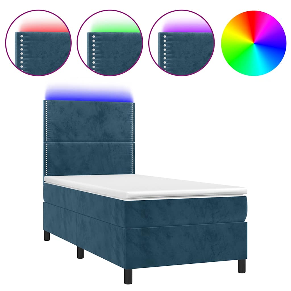 vidaXL Boxspringbett mit Matratze & LED Dunkelblau 90x200 cm Samt