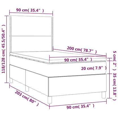 vidaXL Boxspringbett mit Matratze & LED Dunkelblau 90x200 cm Samt