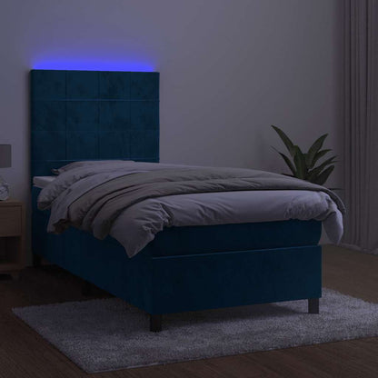 vidaXL Boxspringbett mit Matratze & LED Dunkelblau 90x190 cm Samt