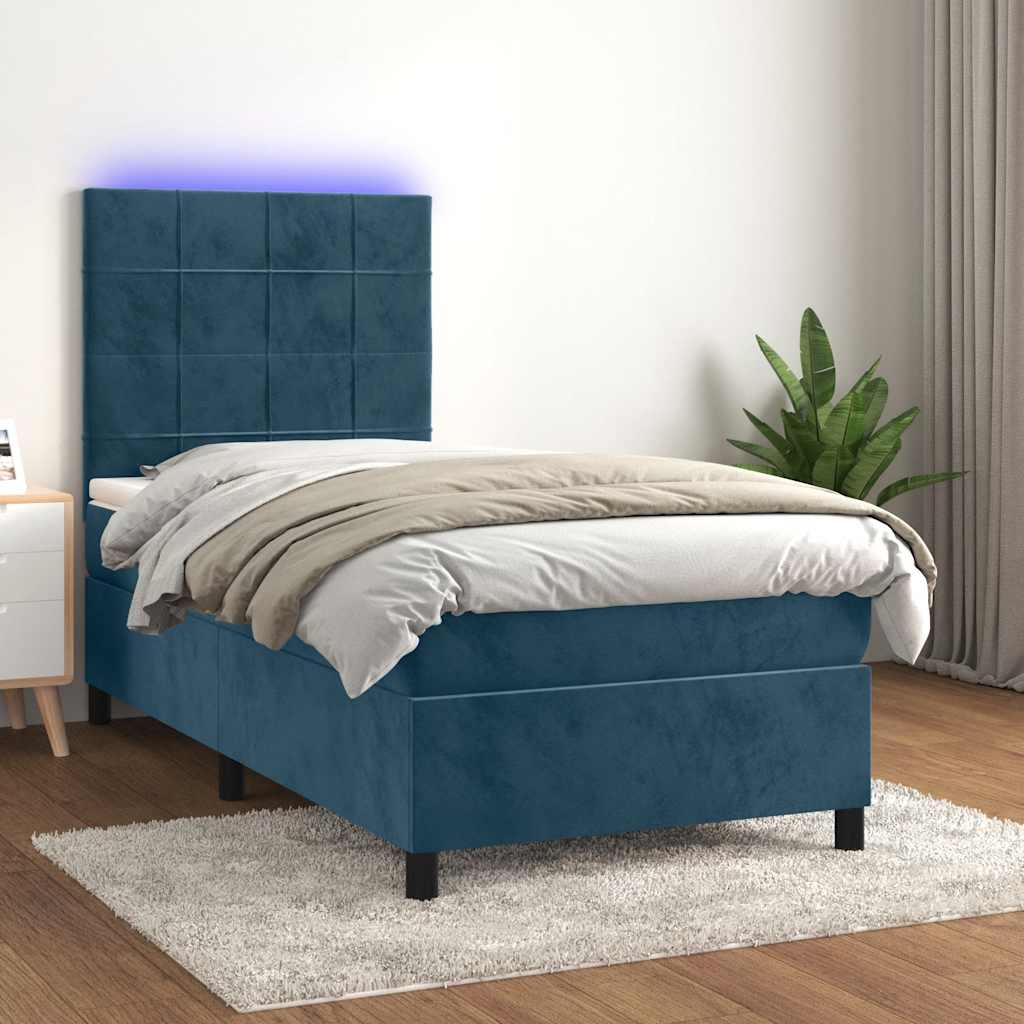 vidaXL Boxspringbett mit Matratze & LED Dunkelblau 90x190 cm Samt