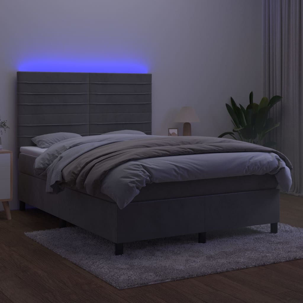 vidaXL Boxspringbett mit Matratze & LED Hellgrau 140x190 cm Samt