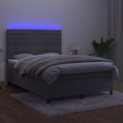 vidaXL Boxspringbett mit Matratze & LED Hellgrau 140x190 cm Samt