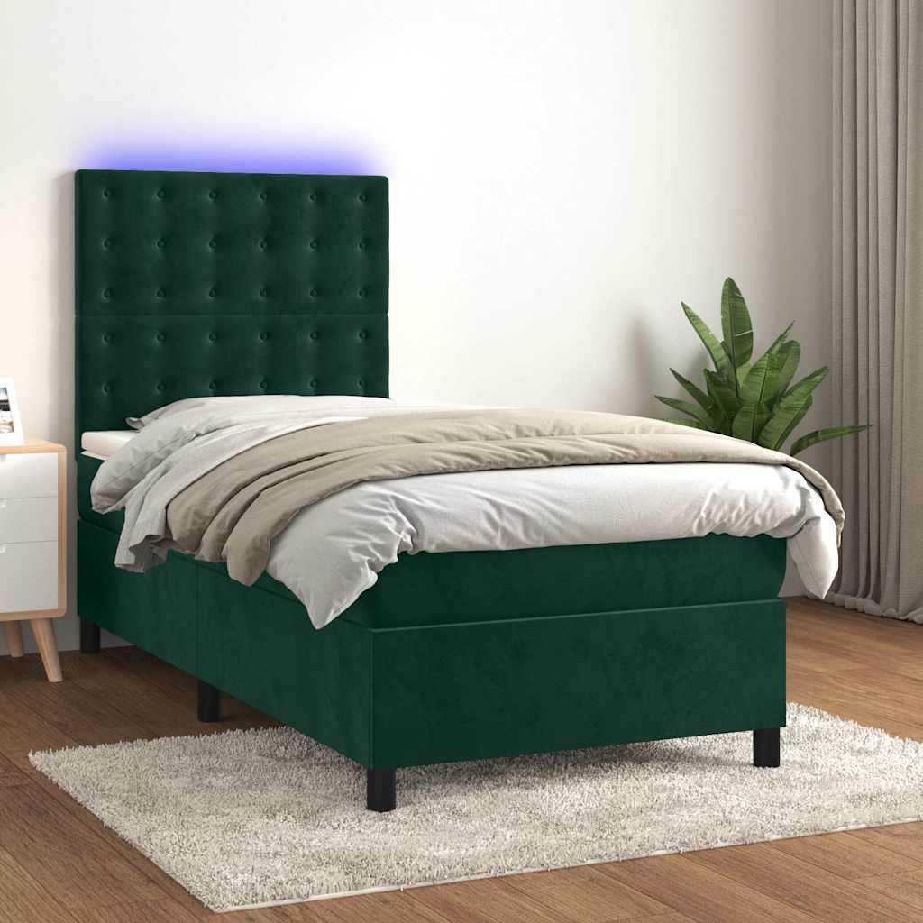 Boxspringbett mit Matratze & LED Dunkelgrün 100x200 cm Samt