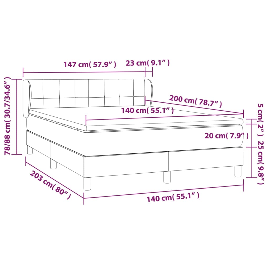 vidaXL Boxspringbett mit Matratze Dunkelgrau 140x200 cm Stoff