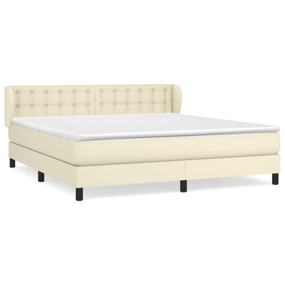 vidaXL Boxspringbett mit Matratze Creme 160x200 cm Kunstleder