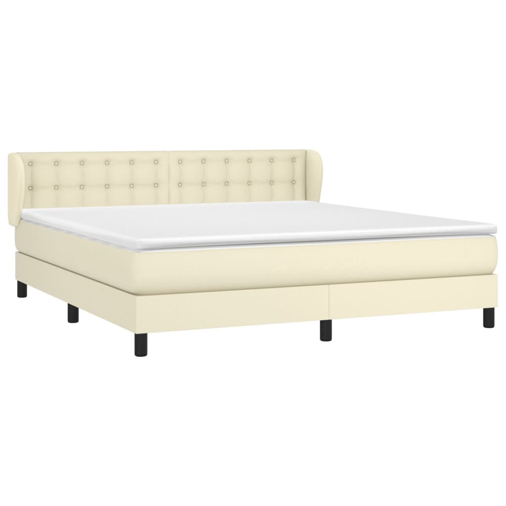 vidaXL Boxspringbett mit Matratze Creme 160x200 cm Kunstleder