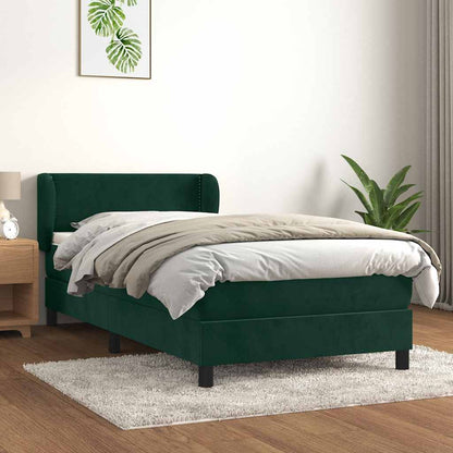 vidaXL Boxspringbett mit Matratze Dunkelgrün 90x190 cm Samt