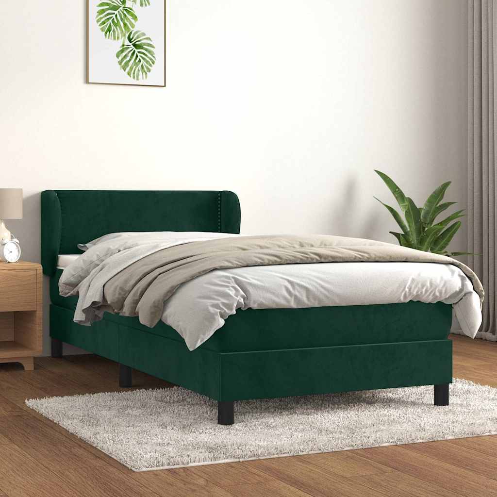 vidaXL Lit tapissier avec matelas Vert foncé 90x200 cm Velours