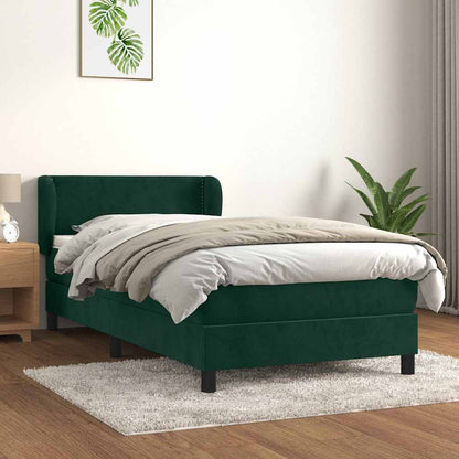 vidaXL Lit tapissier avec matelas Vert foncé 90x200 cm Velours