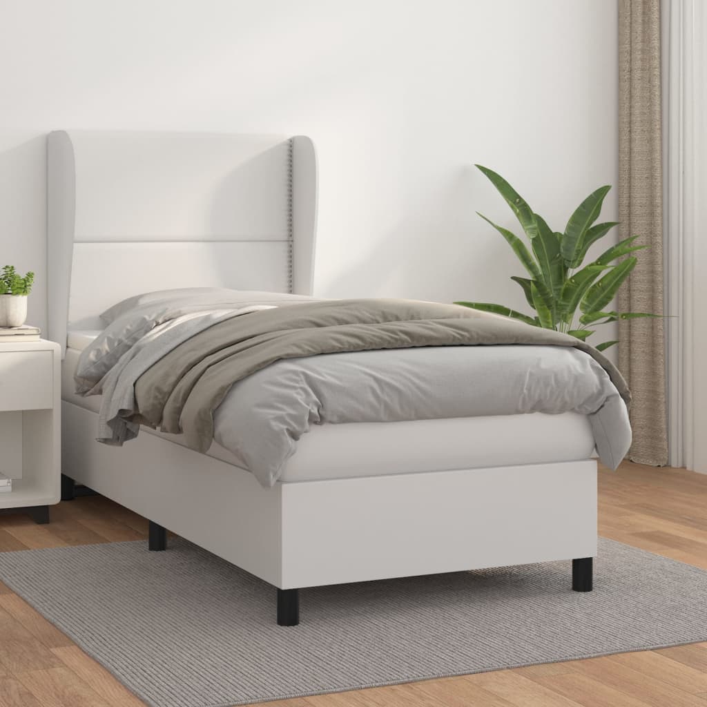 vidaXL Boxspringbett mit Matratze Weiß 90x190 cm Kunstleder