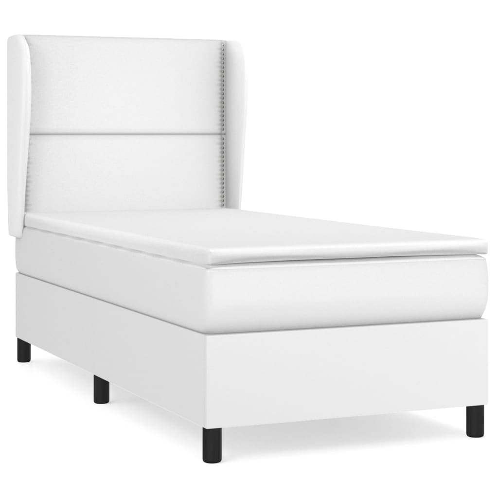vidaXL Boxspringbett mit Matratze Weiß 90x200 cm Kunstleder