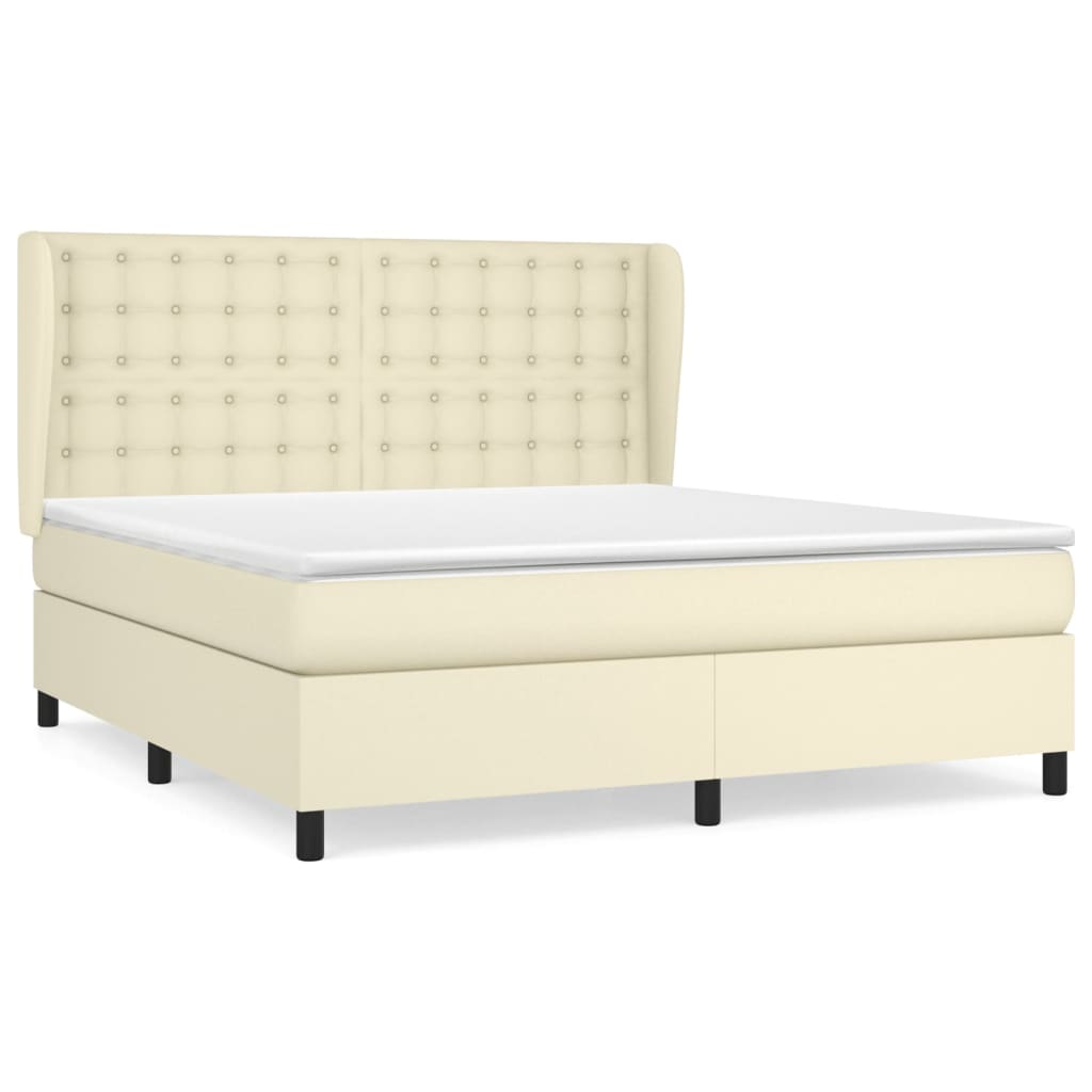 vidaXL Boxspringbett mit Matratze Creme 160x200 cm Kunstleder
