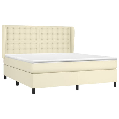 vidaXL Boxspringbett mit Matratze Creme 160x200 cm Kunstleder