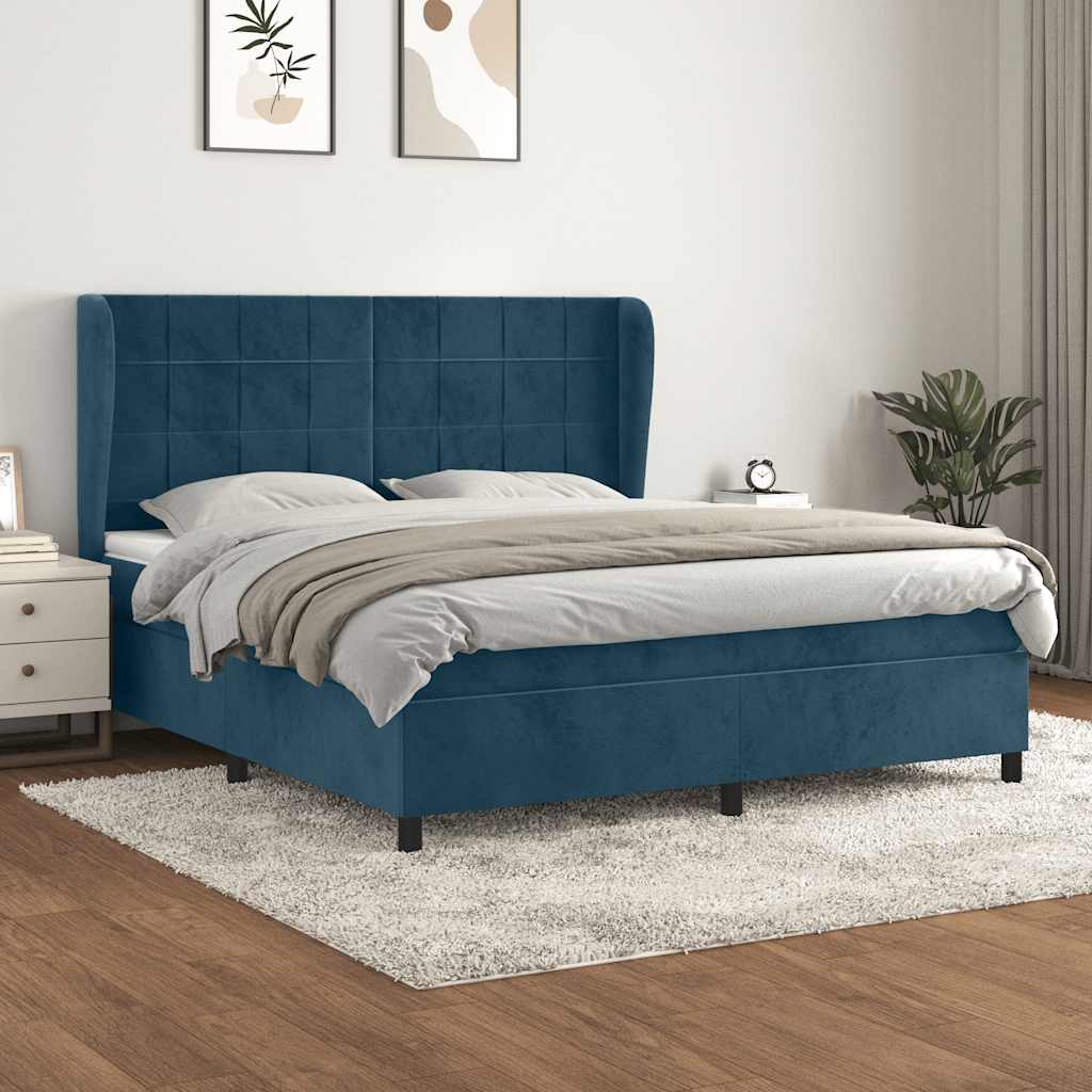 Boxspringbett mit Matratze Dunkelblau 180x200 cm Samt