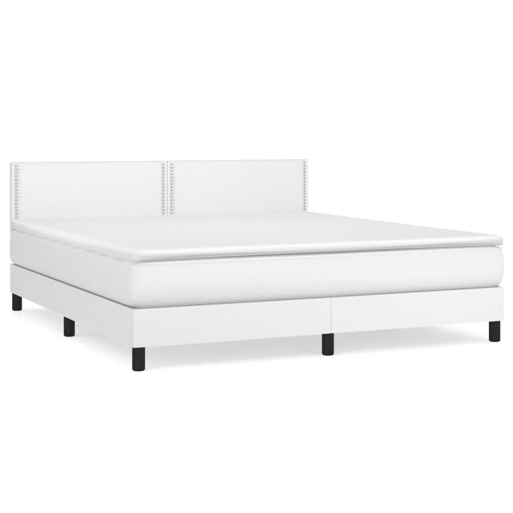 vidaXL Boxspringbett mit Matratze Weiß 180x200 cm Kunstleder