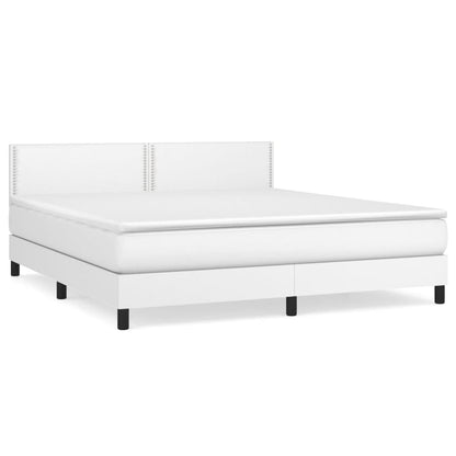 vidaXL Boxspringbett mit Matratze Weiß 180x200 cm Kunstleder