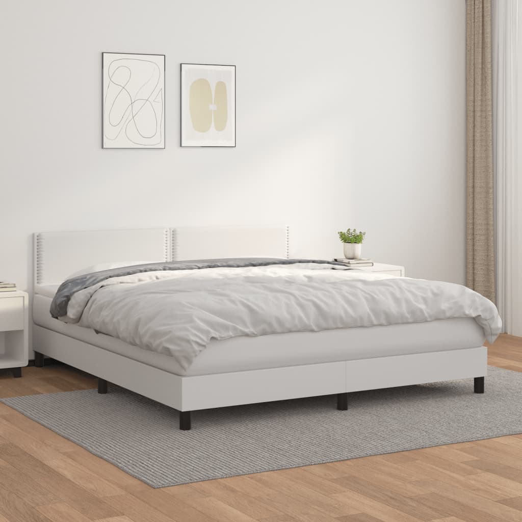 vidaXL Boxspringbett mit Matratze Weiß 180x200 cm Kunstleder