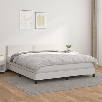 vidaXL Boxspringbett mit Matratze Weiß 180x200 cm Kunstleder