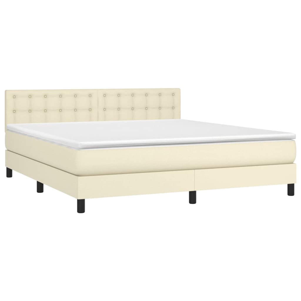 vidaXL Boxspringbett mit Matratze Creme 160x200 cm Kunstleder