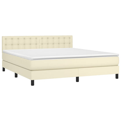 vidaXL Boxspringbett mit Matratze Creme 160x200 cm Kunstleder