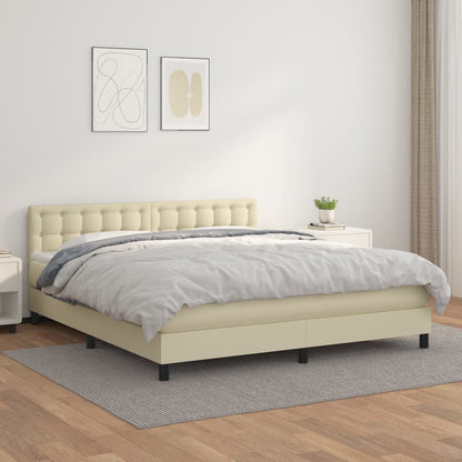 vidaXL Boxspringbett mit Matratze Creme 160x200 cm Kunstleder