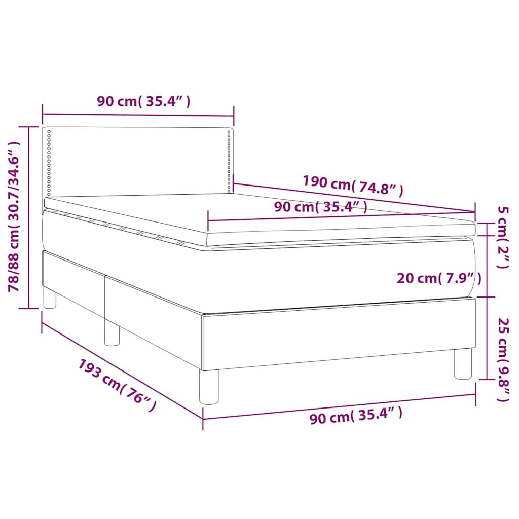 vidaXL Boxspringbett mit Matratze Dunkelgrün 90x190 cm Samt