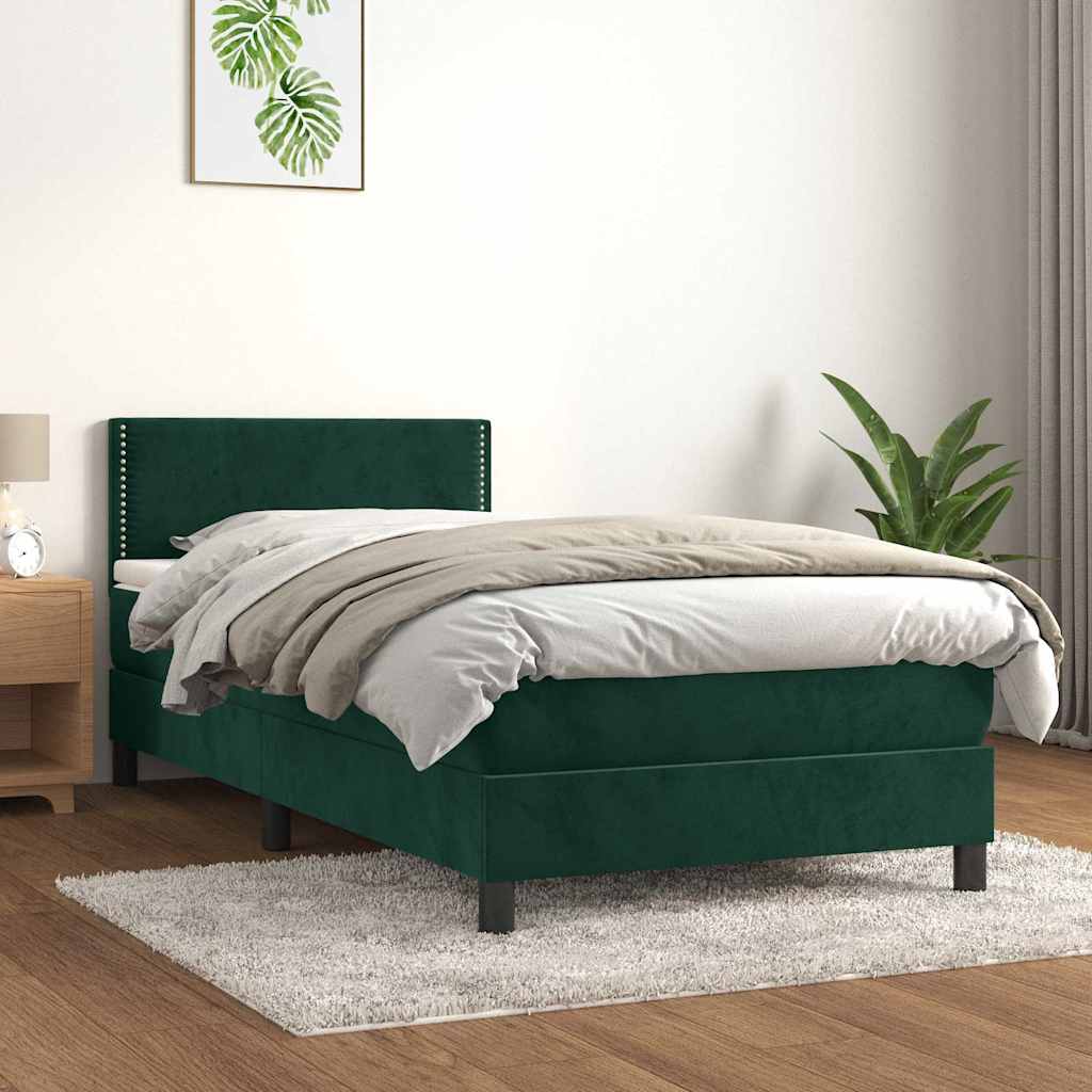 vidaXL Boxspringbett mit Matratze Dunkelgrün 90x190 cm Samt