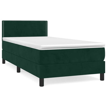 vidaXL Boxspringbett mit Matratze Dunkelgrün 90x200 cm Samt