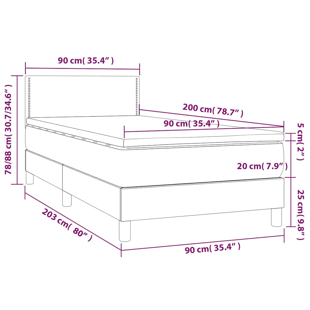 vidaXL Boxspringbett mit Matratze Dunkelgrün 90x200 cm Samt