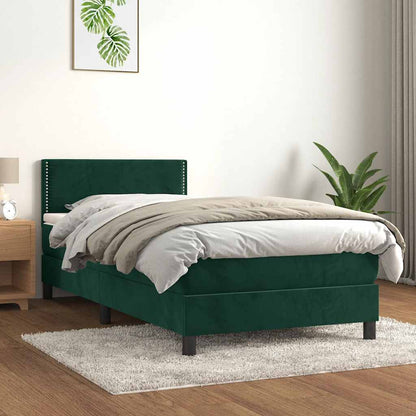 vidaXL Boxspringbett mit Matratze Dunkelgrün 90x200 cm Samt