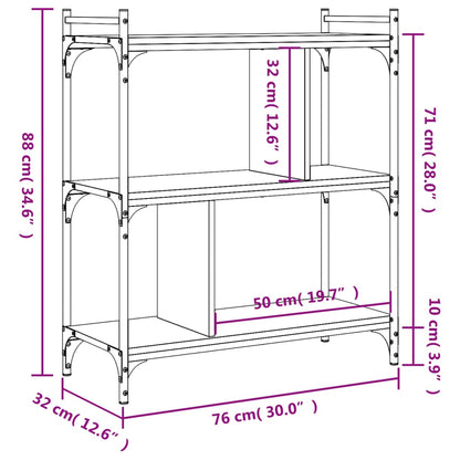vidaXL Bücherregal 3 Böden Grau Sonoma 76x32x88 cm Holzwerkstoff