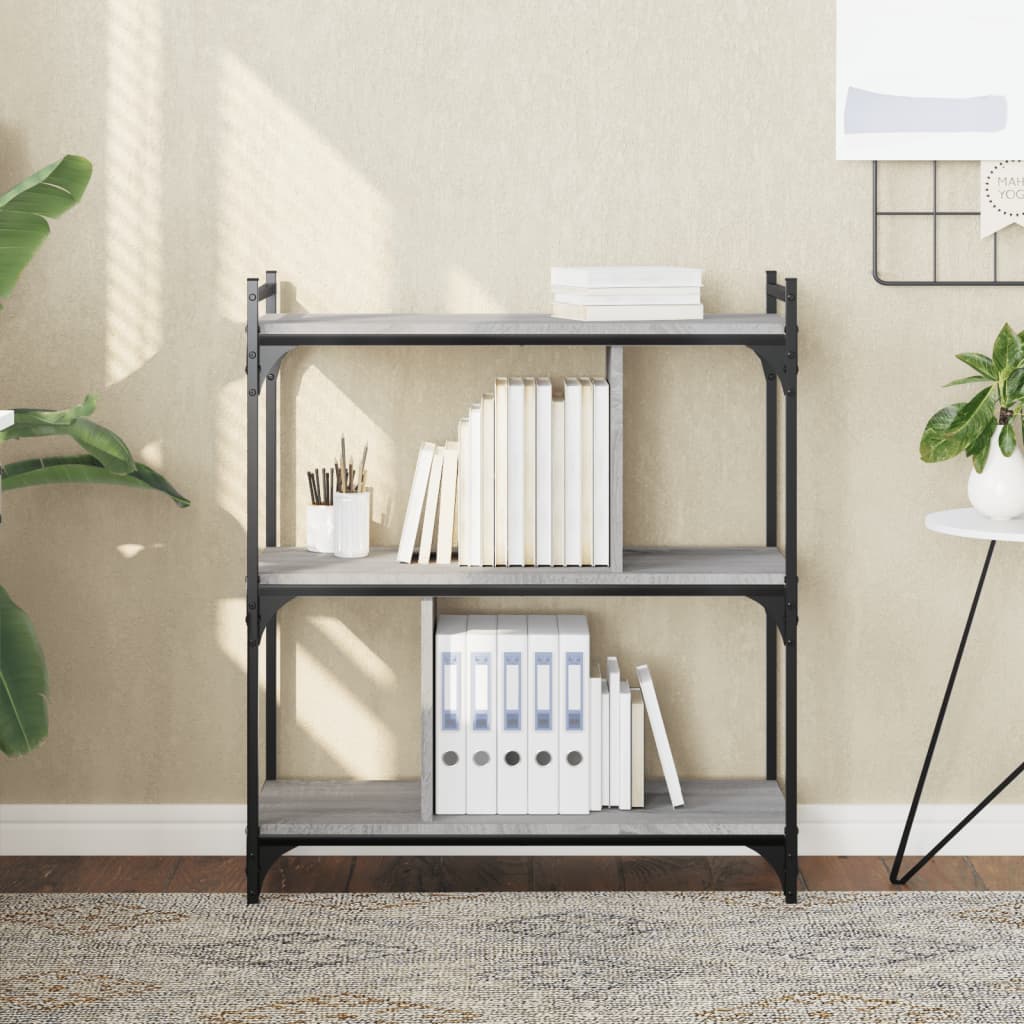 vidaXL Bücherregal 3 Böden Grau Sonoma 76x32x88 cm Holzwerkstoff