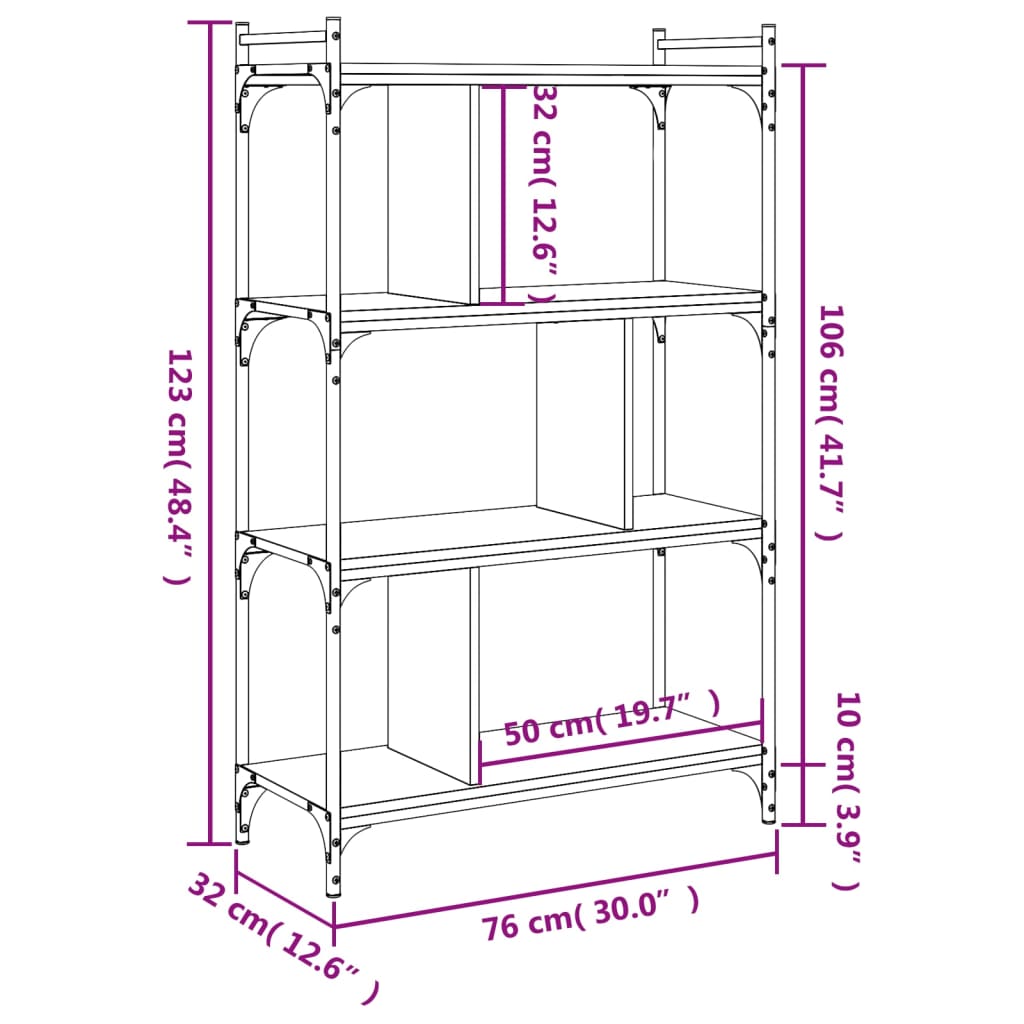 vidaXL Bücherregal 4 Böden Schwarz 76x32x123 cm Holzwerkstoff