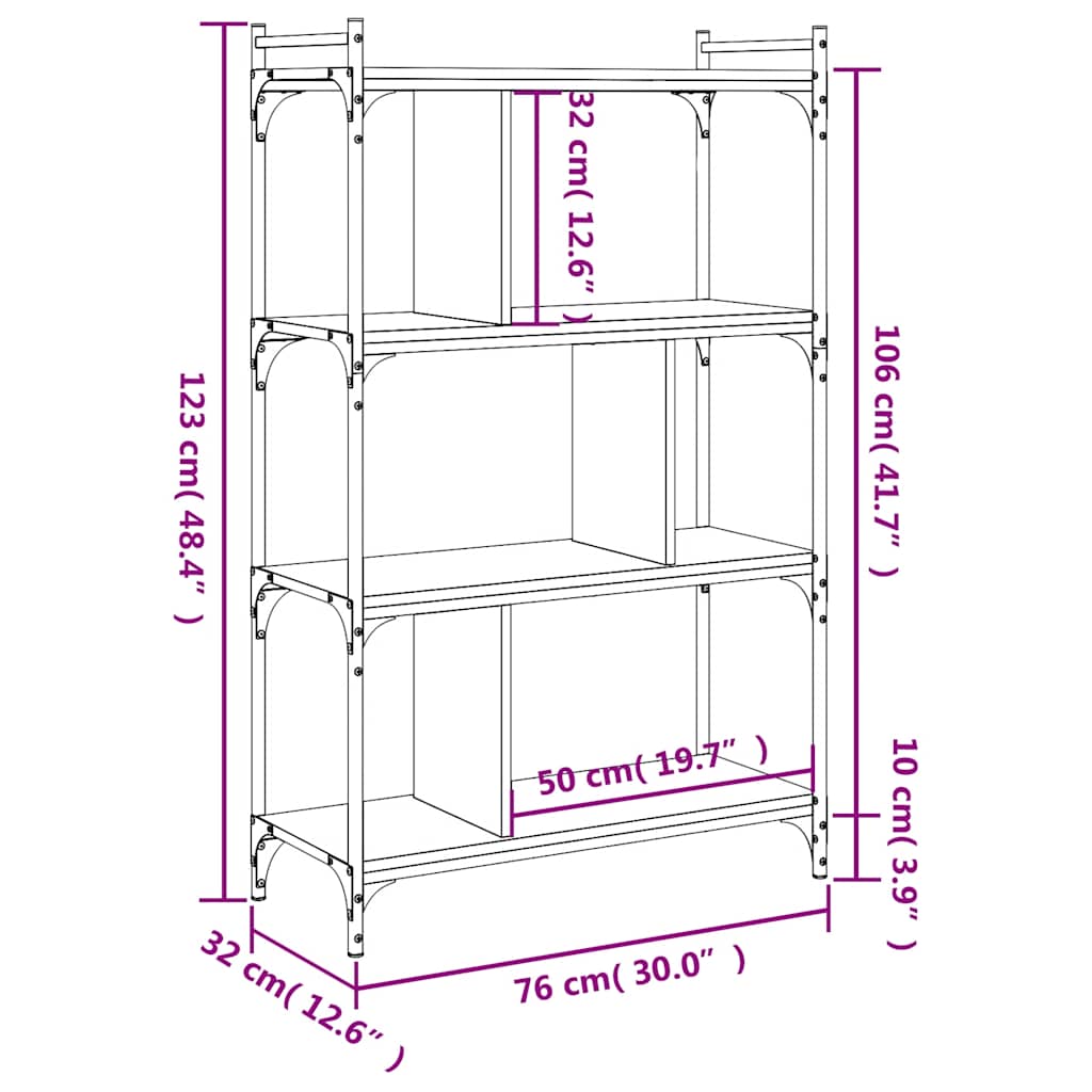 vidaXL Bücherregal 4 Böden Braun Eiche-Optik 76x32x123cm Holzwerkstoff