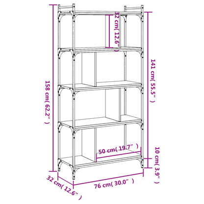 vidaXL Bücherregal 5 Böden Räuchereiche 76x32x158 cm Holzwerkstoff