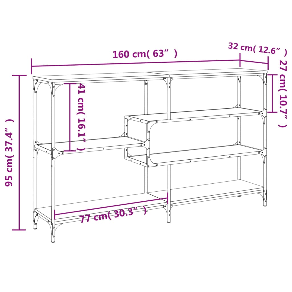 vidaXL Console chêne fumé 160x32x95 cm en bois d'ingénierie