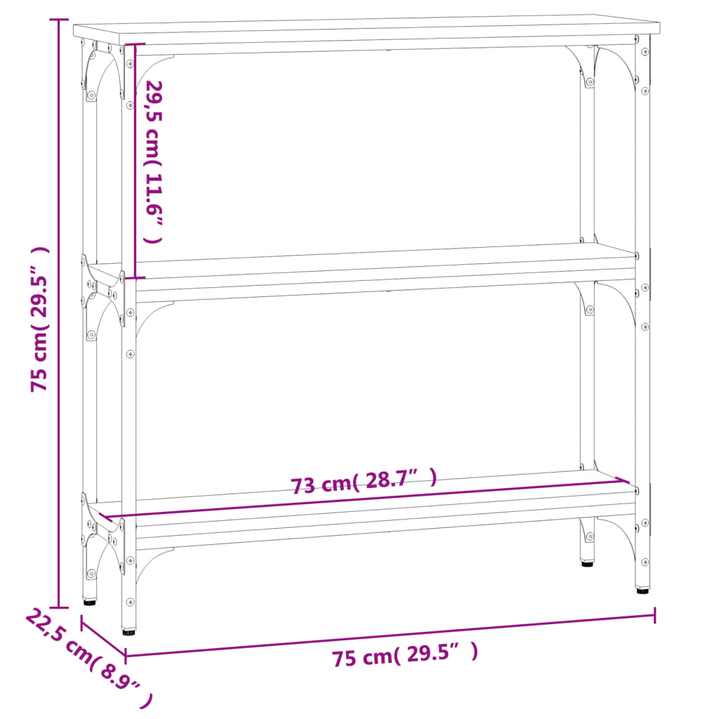 vidaXL Table console Noir 75x22,5x75 cm Bois d'ingénierie
