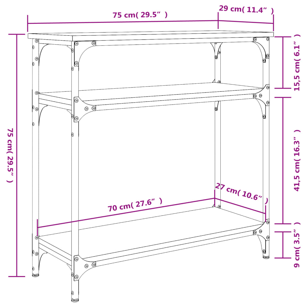 vidaXL Konsolentisch Sonoma-Eiche 75x29x75 cm Holzwerkstoff