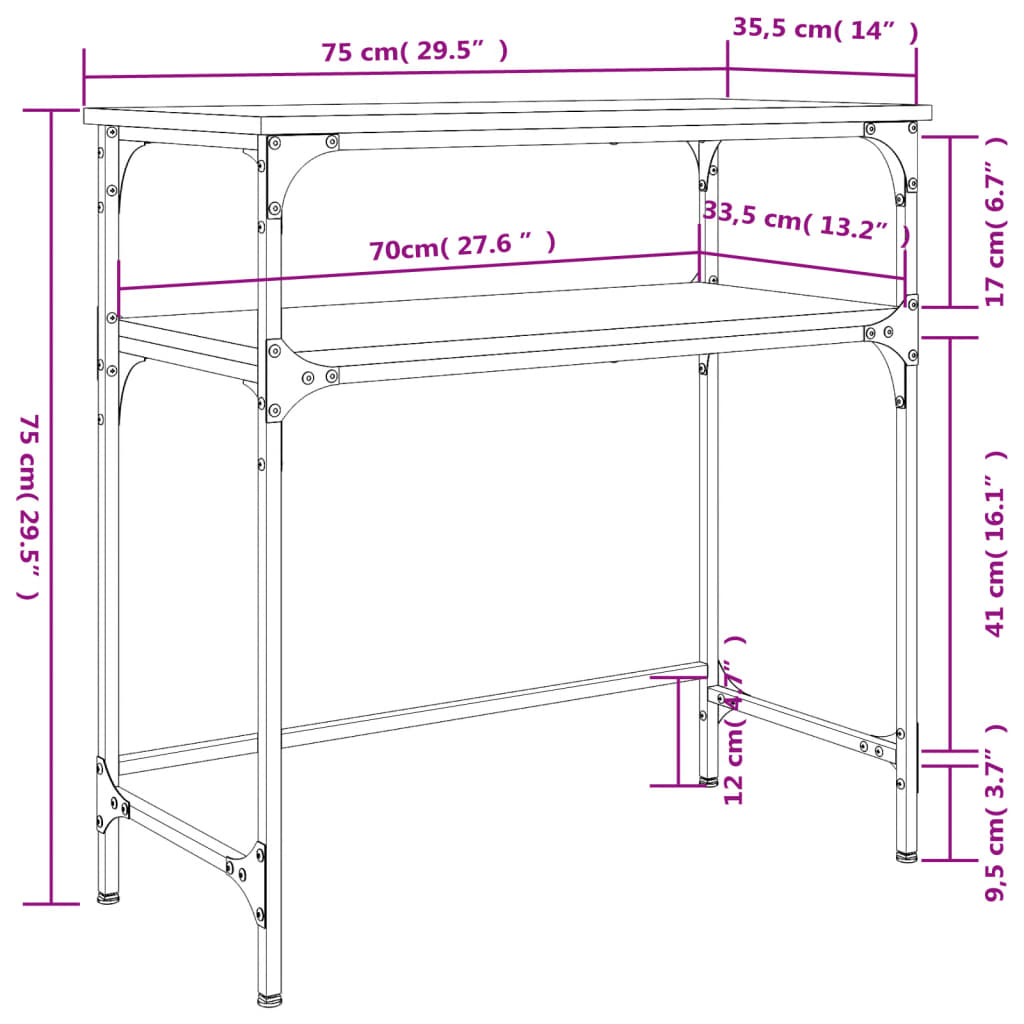 vidaXL Konsolentisch Räuchereiche 75x35,5x75 cm Holzwerkstoff
