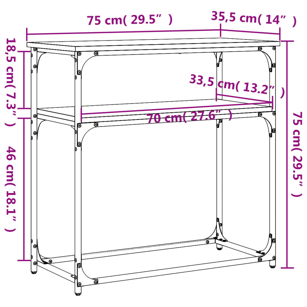 vidaXL Console de table gris Sonoma 75x35,5x75 cm Aggloméré