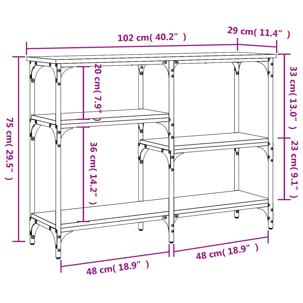 vidaXL Console Chêne Brun 102x29x75 cm Bois d'ingénierie