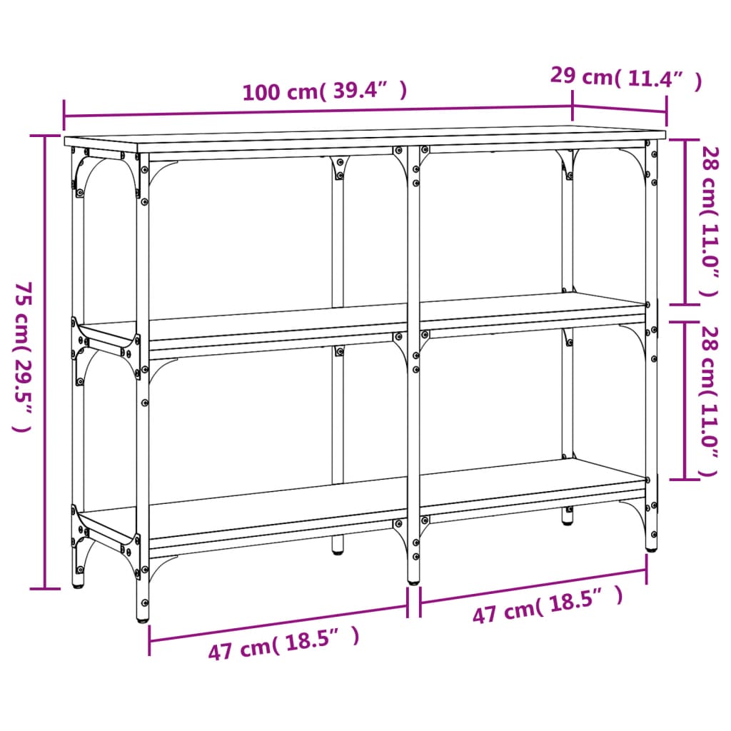 vidaXL Console de table grise Sonoma 100x29x75 cm en bois d'ingénierie