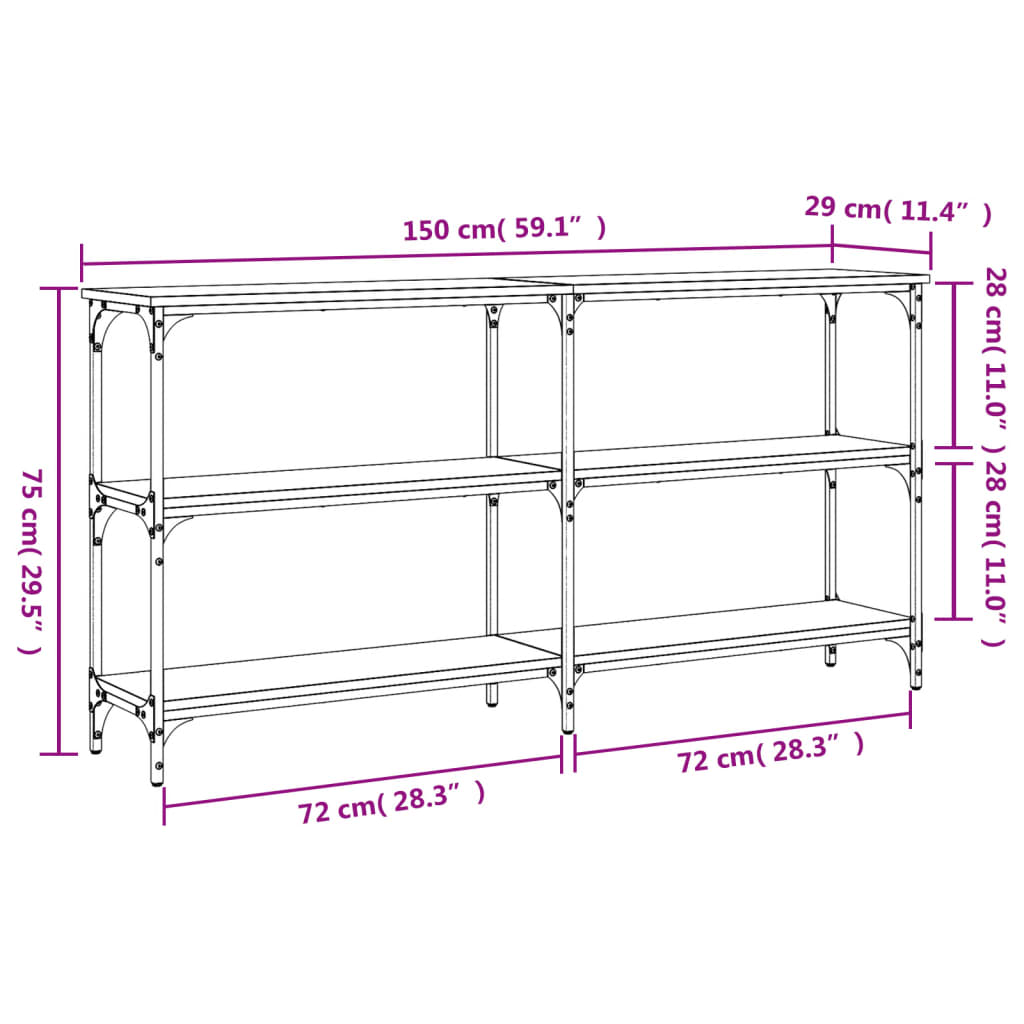vidaXL Konsolentisch Braun Eichen-Optik 150x29x75 cm Holzwerkstoff