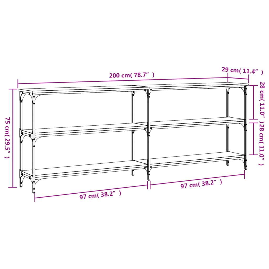 vidaXL Konsolentisch Sonoma-Eiche 200 x 29 x 75 cm Holzwerkstoff