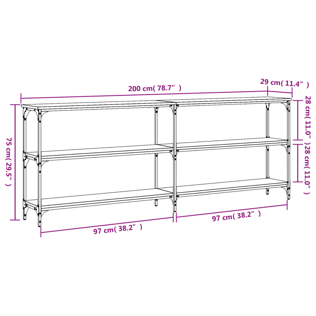 vidaXL Konsolentisch Räuchereiche 200x29x75 cm Holzwerkstoff
