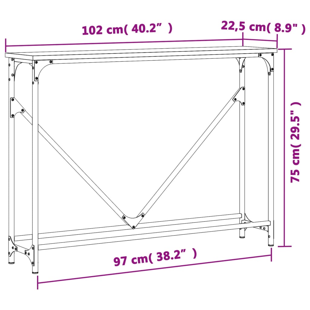 vidaXL Konsolentisch Grau Sonoma 102x22,5x75 cm Holzwerkstoff