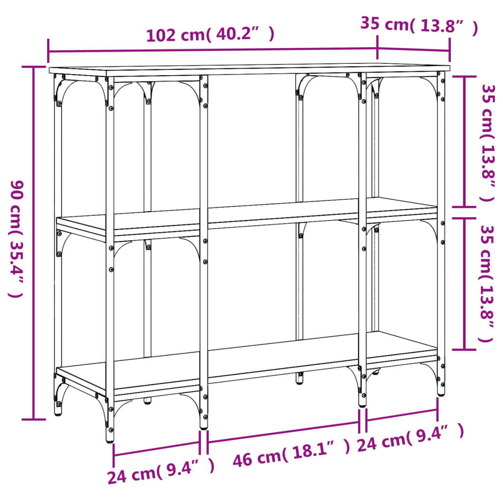 vidaXL Console marron aspect chêne 102x35x90 cm bois d'ingénierie